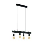 Eglo Lampa Wisząca Townshend Stal Drewno Czarny | IP20 - Nadaje Się Do 4x E27 